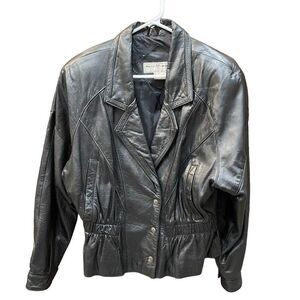 Vtg Maggie Lawrence Womens Leather Motorcycle Jacket M Punk 80s Cinched Waist